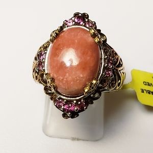 Designer Signed Rhodochrosite & Rhodolite Garnet Ring